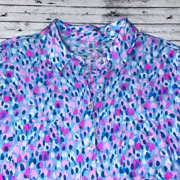 Lilly Pulitzer Sea View Linen Button Down Top Hottie Dottie - Picture 5 of 10